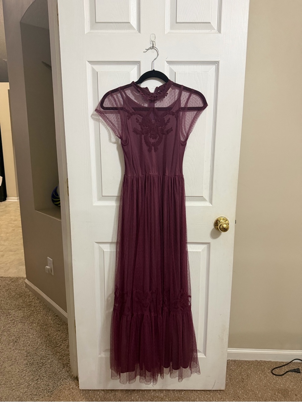 Sheer Joyfolie Mia Joy Embroidered Maxi Dress in Wine size 12